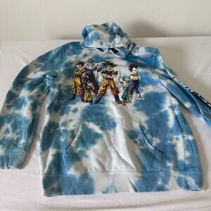 Dragon Ball Z Hoodie Mens XL Blue White Tie Dye Pullover Anime Graphic DBZ Print